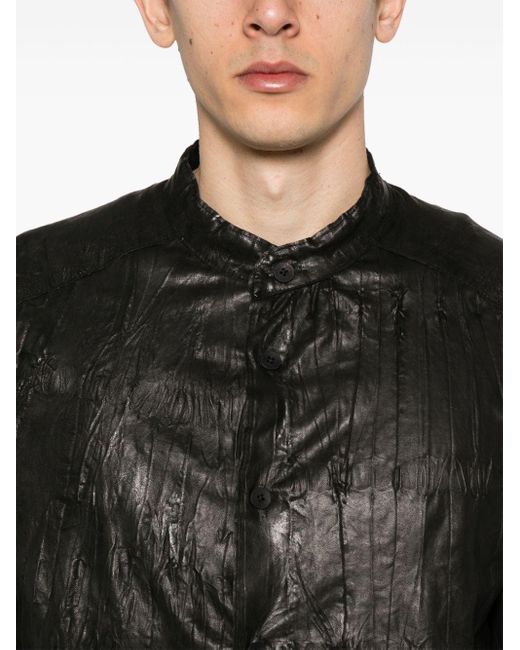 Transit Black Crinkled Leather Shirt for men
