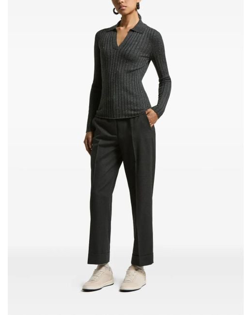 Peserico Black Ribbed Polo-Neck Pullover