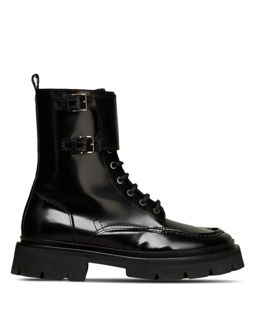 AMI Black Double-Buckle Leather Boots