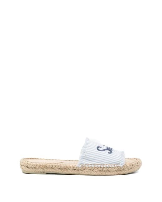 Mc2 Saint Barth White Sandales Luz Fringe À Logo Brodé