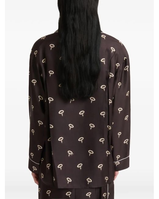 Marni Black Silk Twill Pajama Shirt With Floral Print