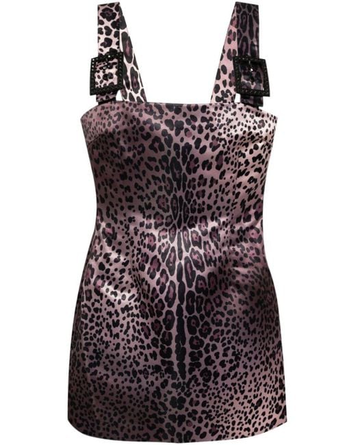 Cynthia Rowley Black Leopardess Print Satin Mini Dress