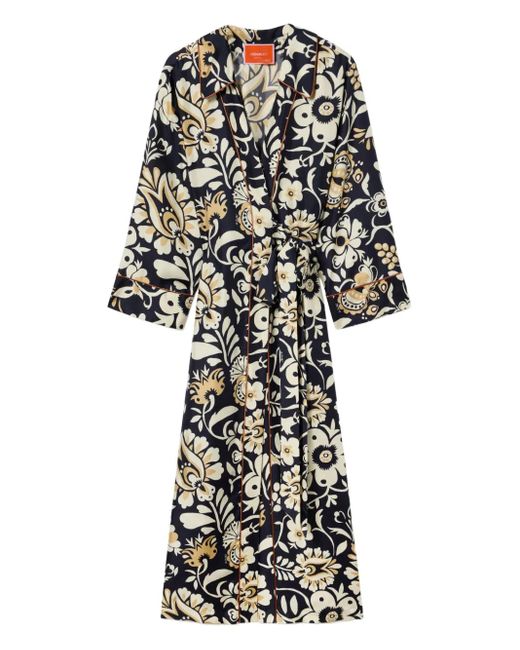LaDoubleJ White Floral-Print Wrap-Style Midi Dress