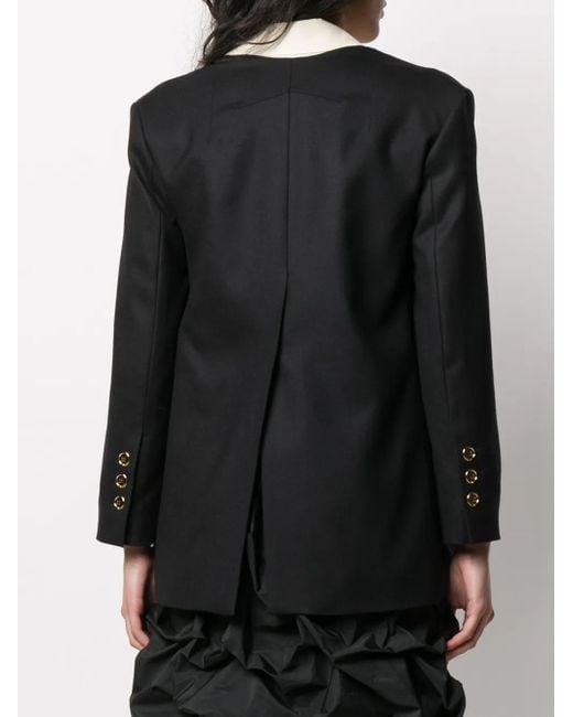 Patou Black Collarless Double-Breasted Blazer