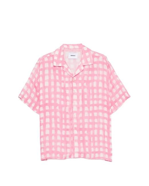 Bonsai Pink Check-Pattern Bowling Shirt for men