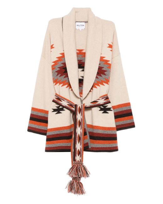 Kujten White Geometric-Pattern Cashmere Cardigan
