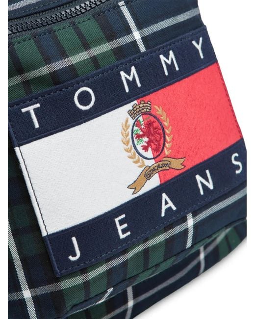 Tommy Hilfiger Blue Check-Pattern Logo-Patch Backpack for men