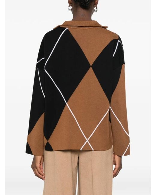 Max Mara Black Sala Argyle-Pattern Sweater