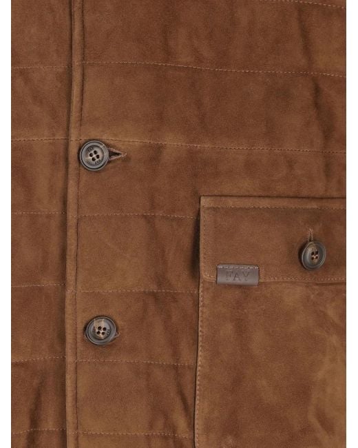 Fay Brown Quilted-Pattern Suede Bomber Jacket for men