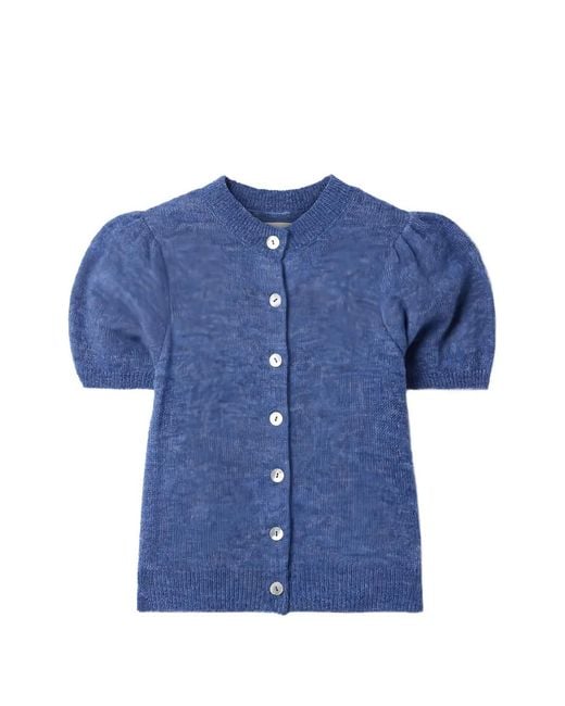 Doen Blue Anisa Puff-Sleeve Cardigan