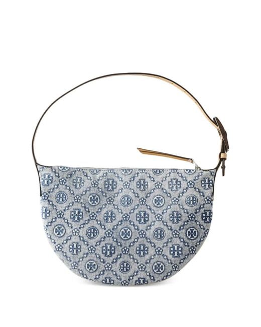 Tory Burch Blue T-Monogram Denim Small Balloon Bag