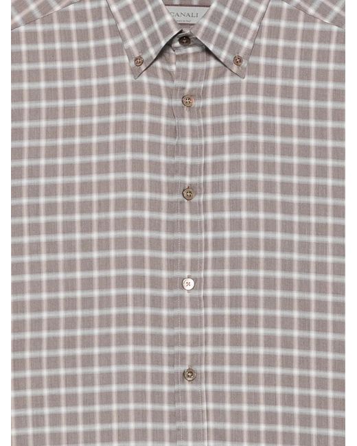 Canali Gray Check-Pattern Button-Down Shirt for men