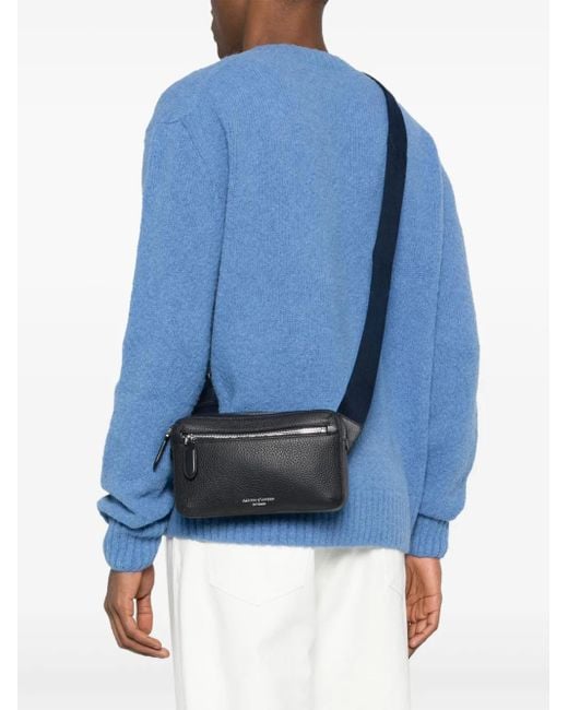 Aspinal Black Reporter Compact Leather Messenger Bag for men