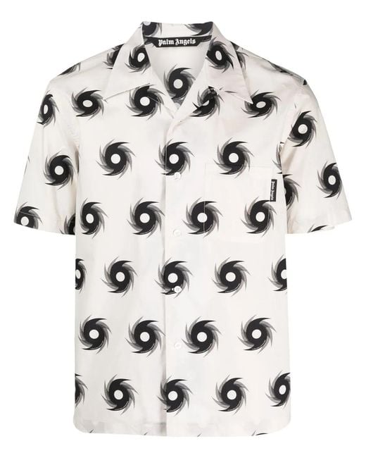 Palm Angels White Hurricane-Print Cotton Bowling Shirt for men