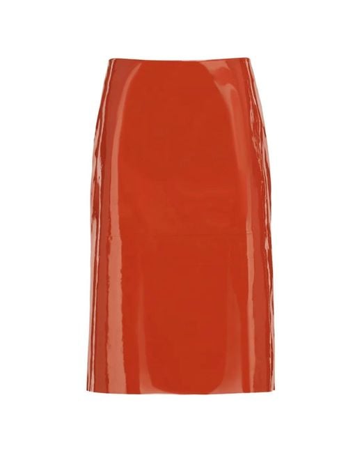 Ferragamo Orange Patent Leather Pencil Skirt