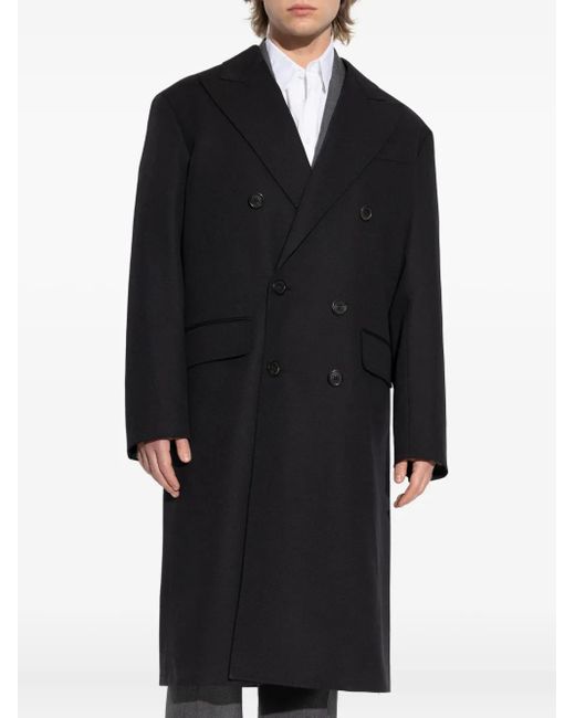 DSquared² Black Virgin Wool Double-Breasted Coat for men