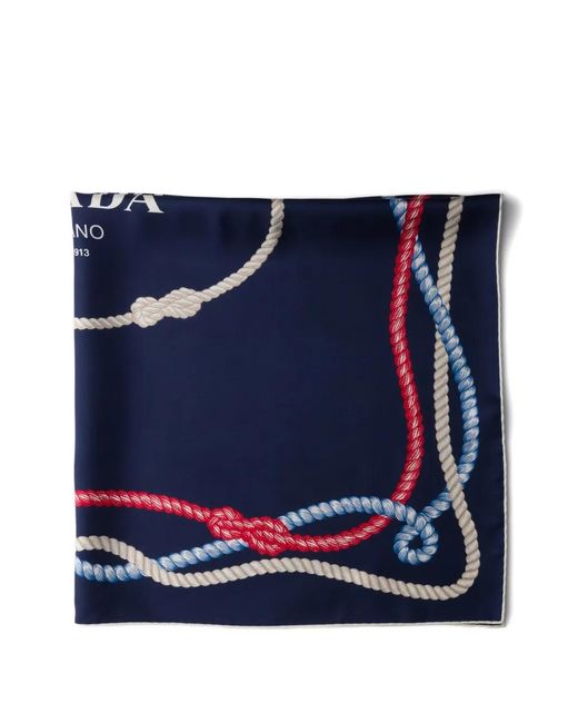 Prada Blue Rope-Print Silk Scarf