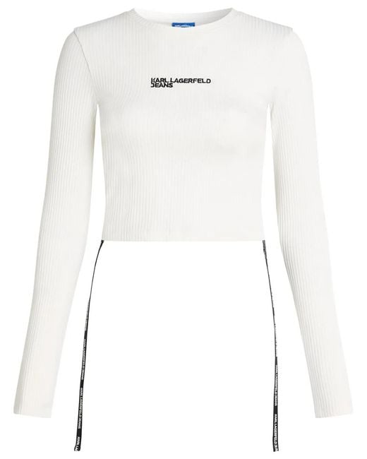 Karl Lagerfeld White Long-Sleeved Ribbed T-Shirt