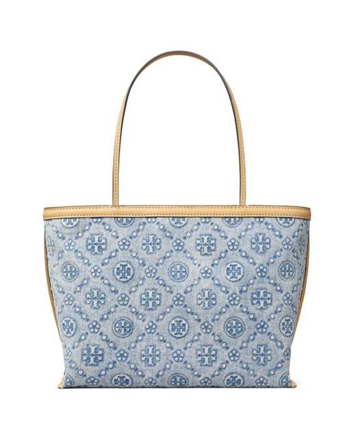 Tory Burch Blue T Monogram Denim Tote Bag