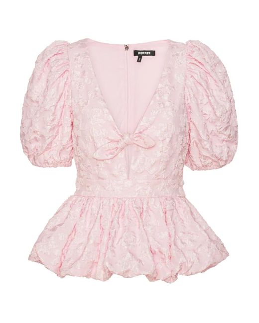 ROTATE BIRGER CHRISTENSEN Pink Jacquard Puff Sleeve Top