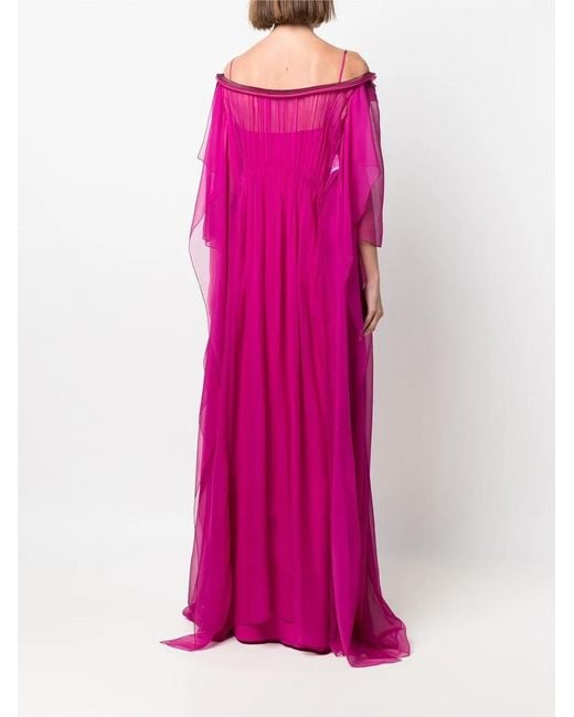 Alberta Ferretti Pink Draped-Sleeves Silk Gown