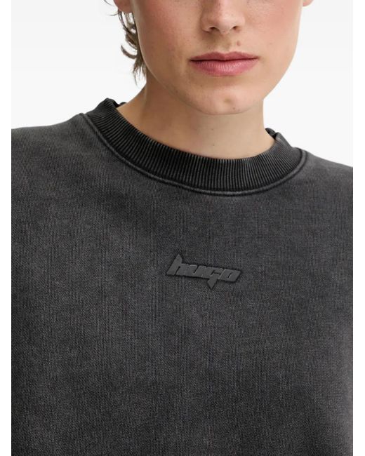 HUGO Black Logo-Embroidered Cropped Sweatshirt