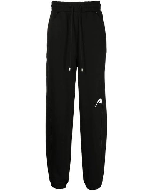 Adererror Black Logo-Embroidered Cotton Drawstring Trousers for men