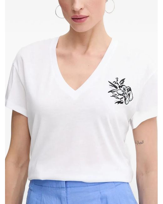 Karl Lagerfeld Blue T-Shirt Col V À Logo Brodé