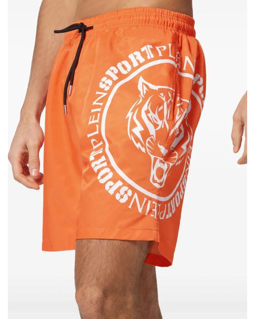 Philipp Plein Orange Short De Bain Carbon Tiger for men