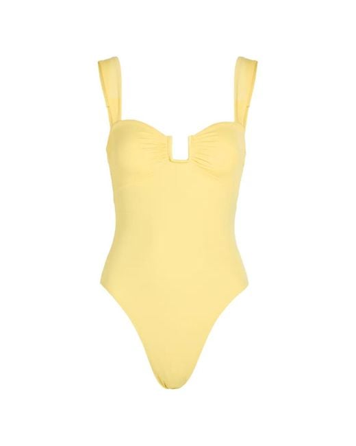 Away That Day Yellow Cannes Ruched Sweetheart-Neck Swimsuit