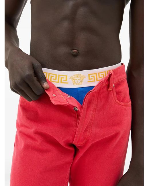 Versace Blue Ribbed Cotton-Jersey Trunks for men