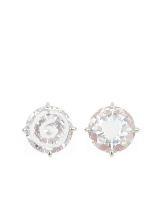 MM6 by Maison Margiela White Swirl Heart-Patterned Stud Earrings
