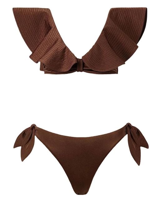 SOFIA ERHAN Brown Ruffled-Trim Bikini
