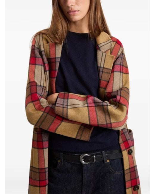 Woolrich Brown Check-Pattern Virgin Wool Coat