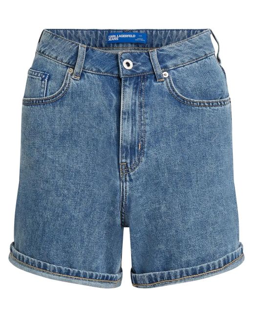 Karl Lagerfeld Blue High-Rise Denim Shorts