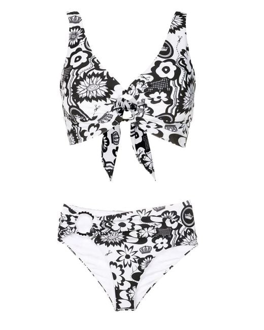 Amir Slama White Floral-Print Bikini Set