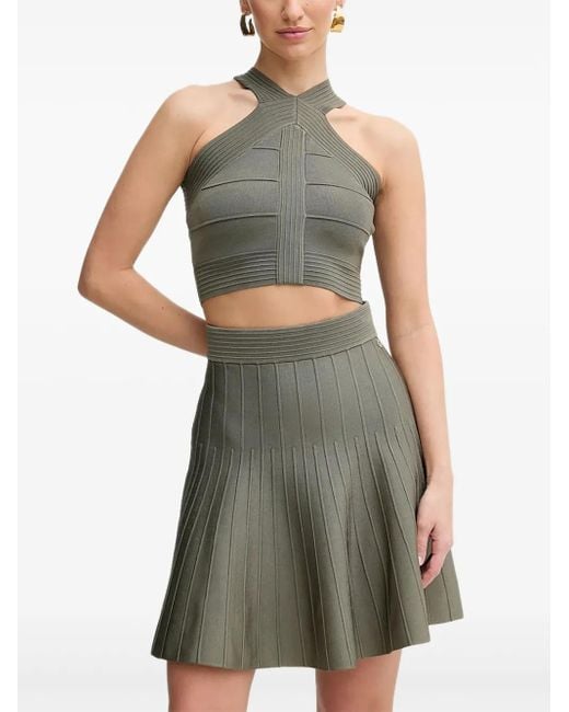 Guess Green Ribbed Flared Mini Skirt