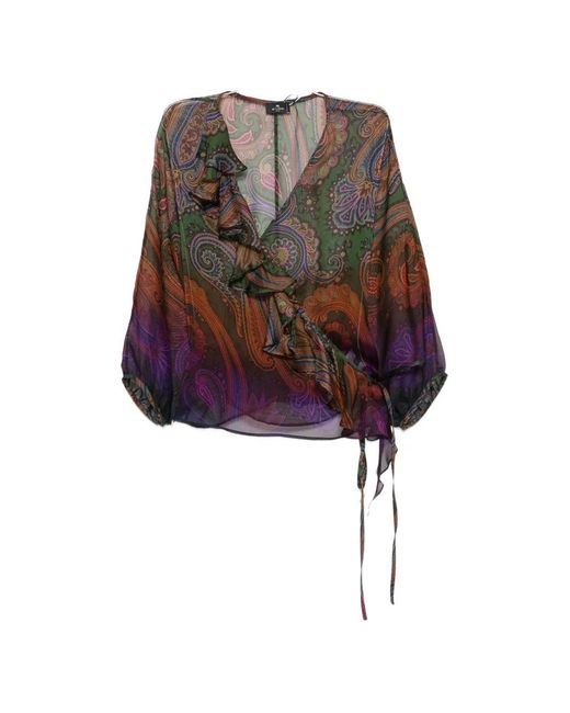 Etro White Paisley-Print Ruffled Blouse