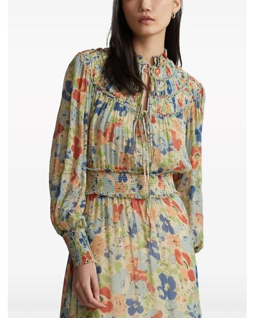 Polo Ralph Lauren Metallic Floral-Print Georgette Maxi Dress