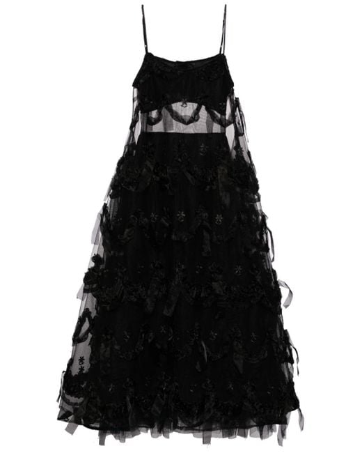 Simone Rocha Black Draped Appliqué Flared Midi Dress