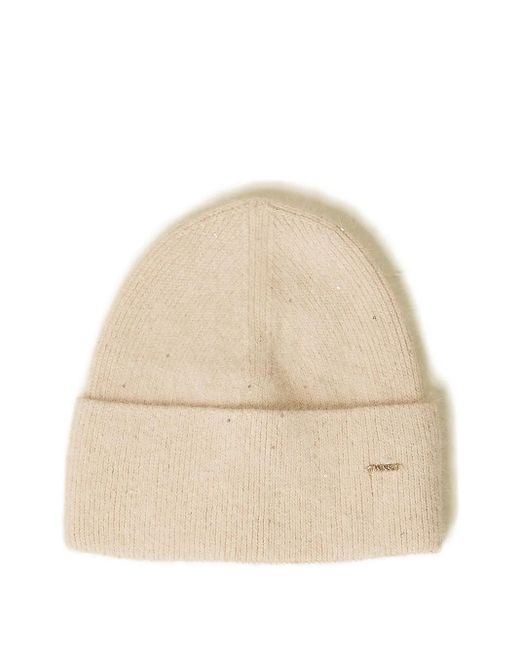 Twinset Natural Logo-Plaqe Beanie Hat