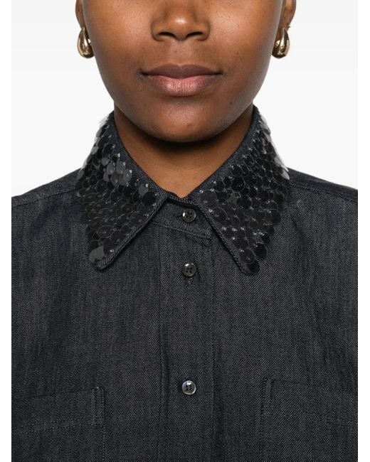 Brunello Cucinelli Black Sequin-Collar Shirt