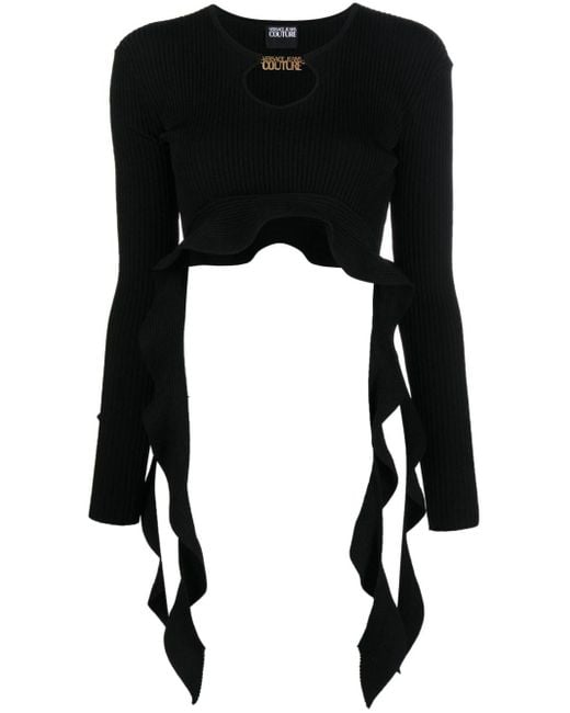 Top corto con volantes Versace de color Black