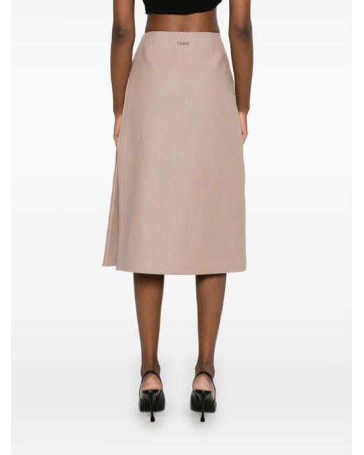 Falda midi de lino Fendi de color Natural