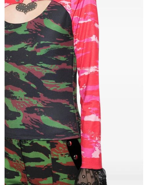 Chopova Lowena Jersey Top Met Camouflageprint in het Red