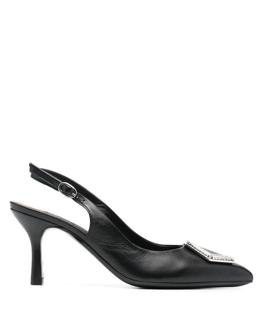 Philipp Plein Black Hexagonal-Detail Leather Slingbacks