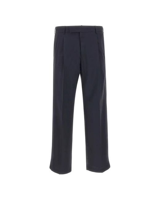PT Torino Blue Quindici Crease Tailored Virgin Wool Trousers for men