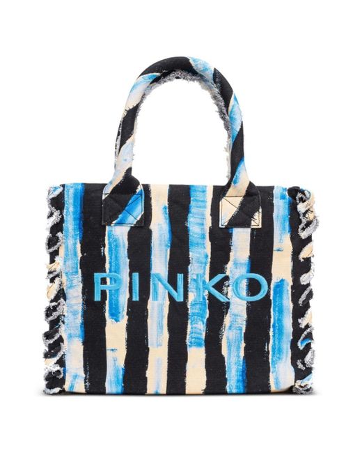 Pinko Blue Striped Canvas Beach Bag