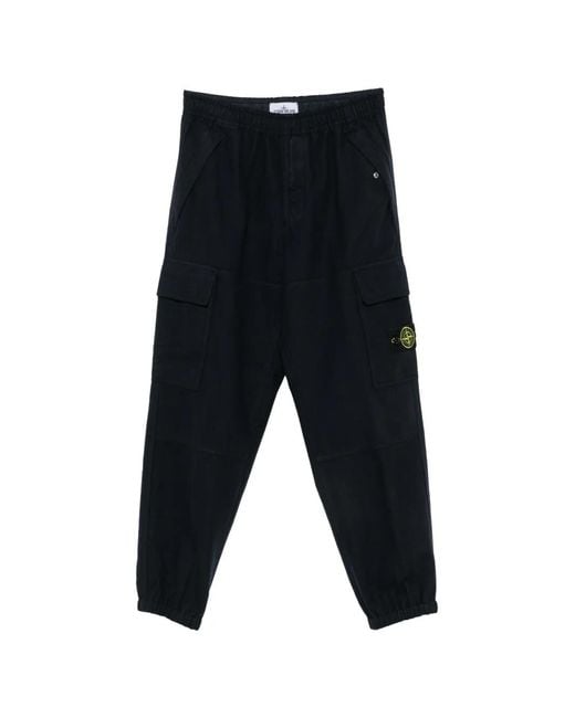 Stone Island Blue Pantalon Cargo À Patch Logo for men