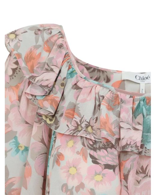 Chloé Gray Ruffled Floral-Print Mini Dress
